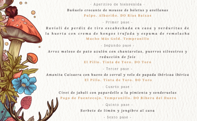 Cena Maridaje Caza y Setas con Bodegas Félix Solís