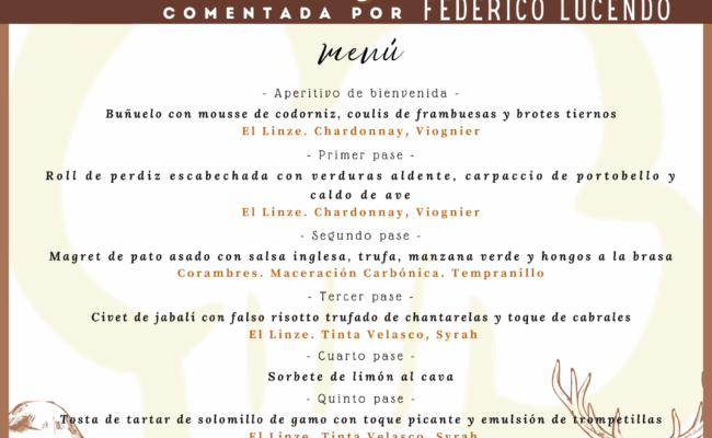 Cena Maridaje Caza y Setas con Bodegas Lucendo